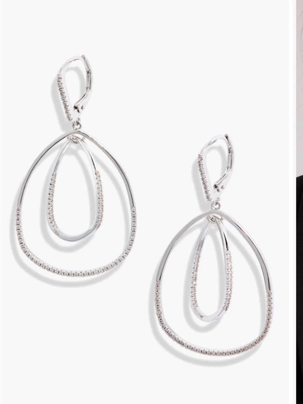 Nordstrom Silver Pavé Inset Oval Orbital Earrings